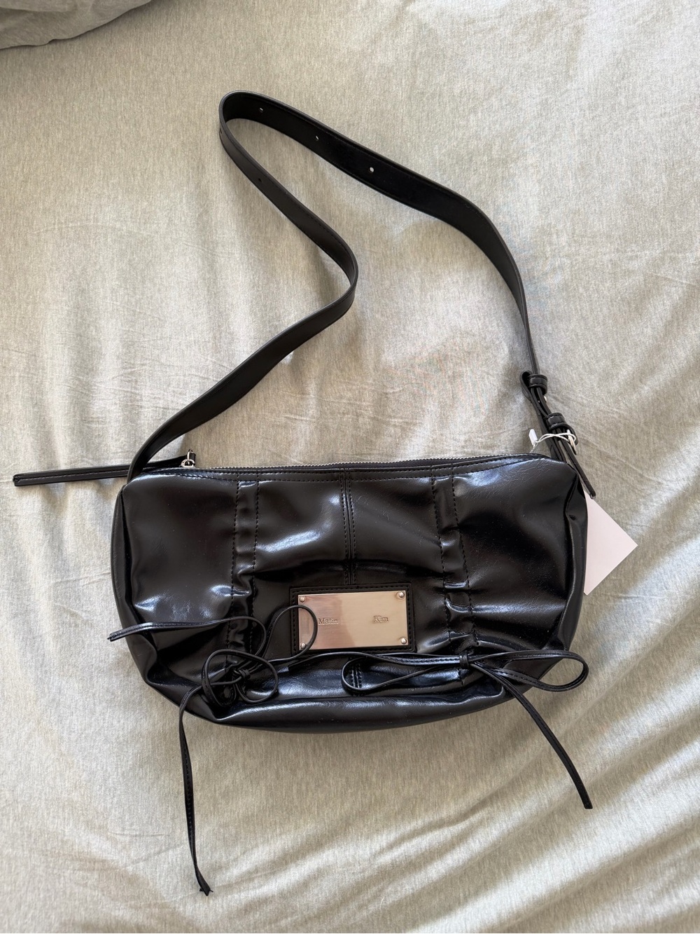 Black Patent Leather Shoulder Bag by Matin Kim